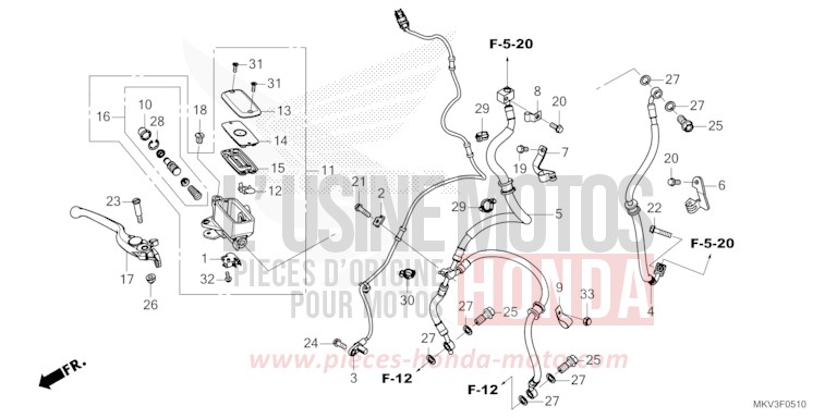 MAITRE-CYLINDRE DE FREIN AVANT CYLINDRE de Forza 750 MAT JEANS BLUE MATALLIC (PB417) de 2023